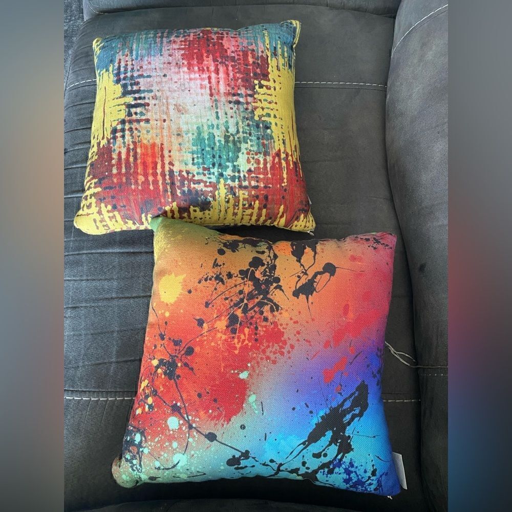Sofa Accent Pillows Abstract Prints Set of 2 Decorative  13x13